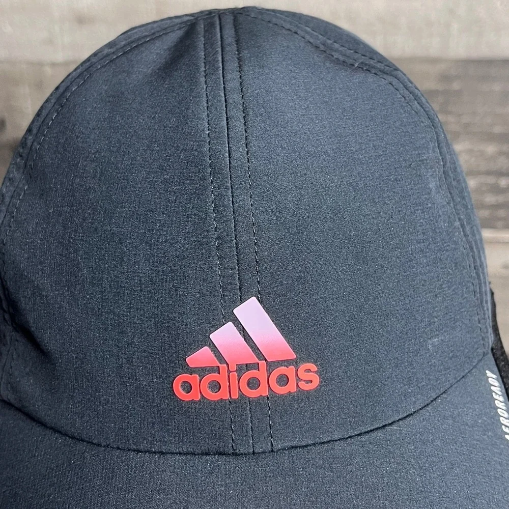 Adidas Aeroready Running Hat Black Pink Gradient Logo Adjustable Mesh Cap